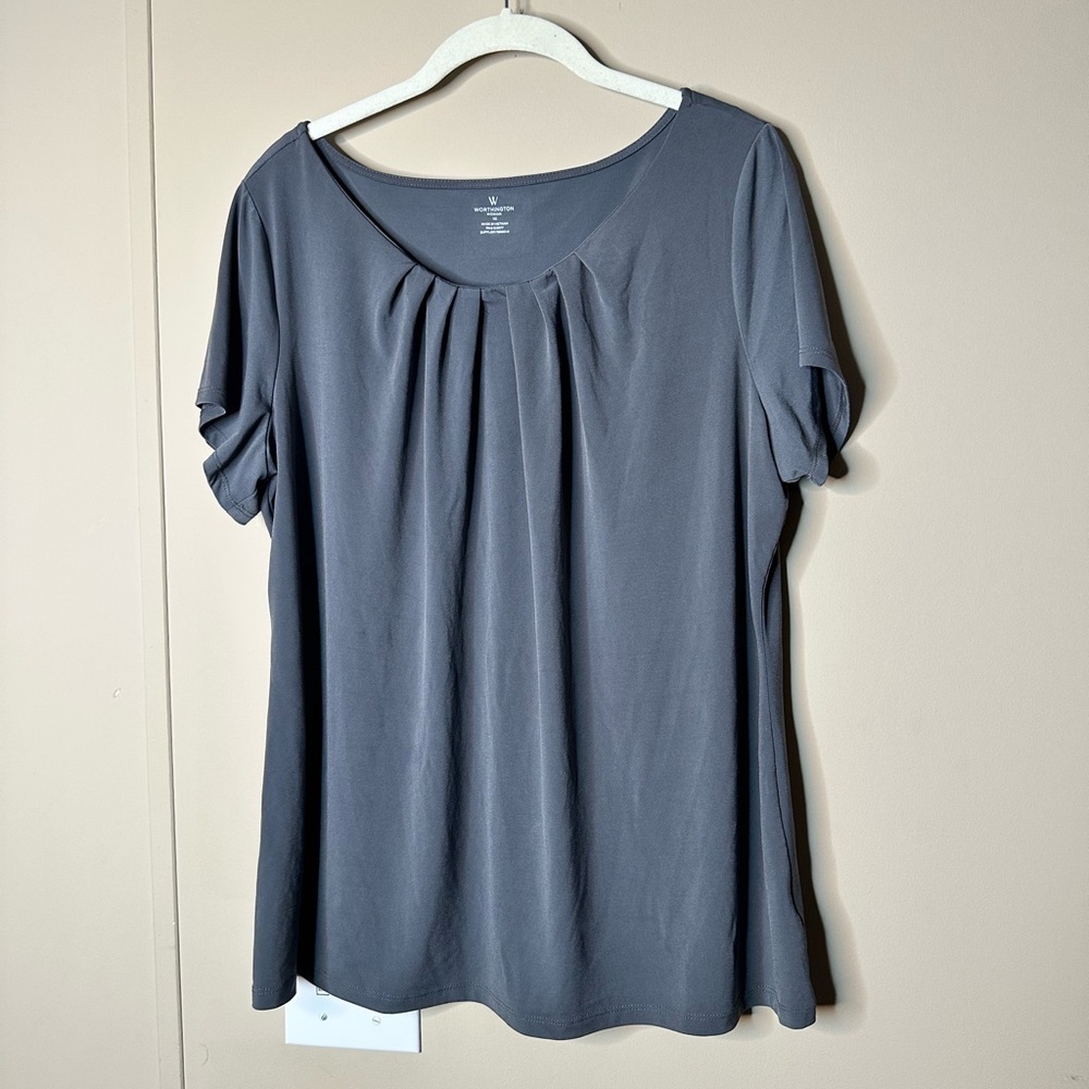 Worthington Women’s Charcoal Short Sleeve Top 1XL